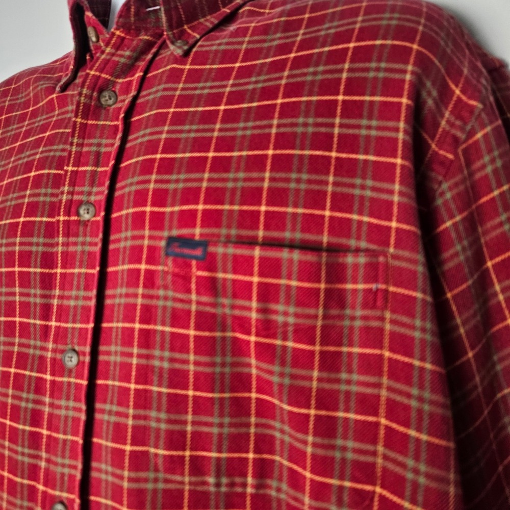 Faconnable Mens Red Plaid‎ Flannel Button Down Long Sleeve Shirt Size L Cotton